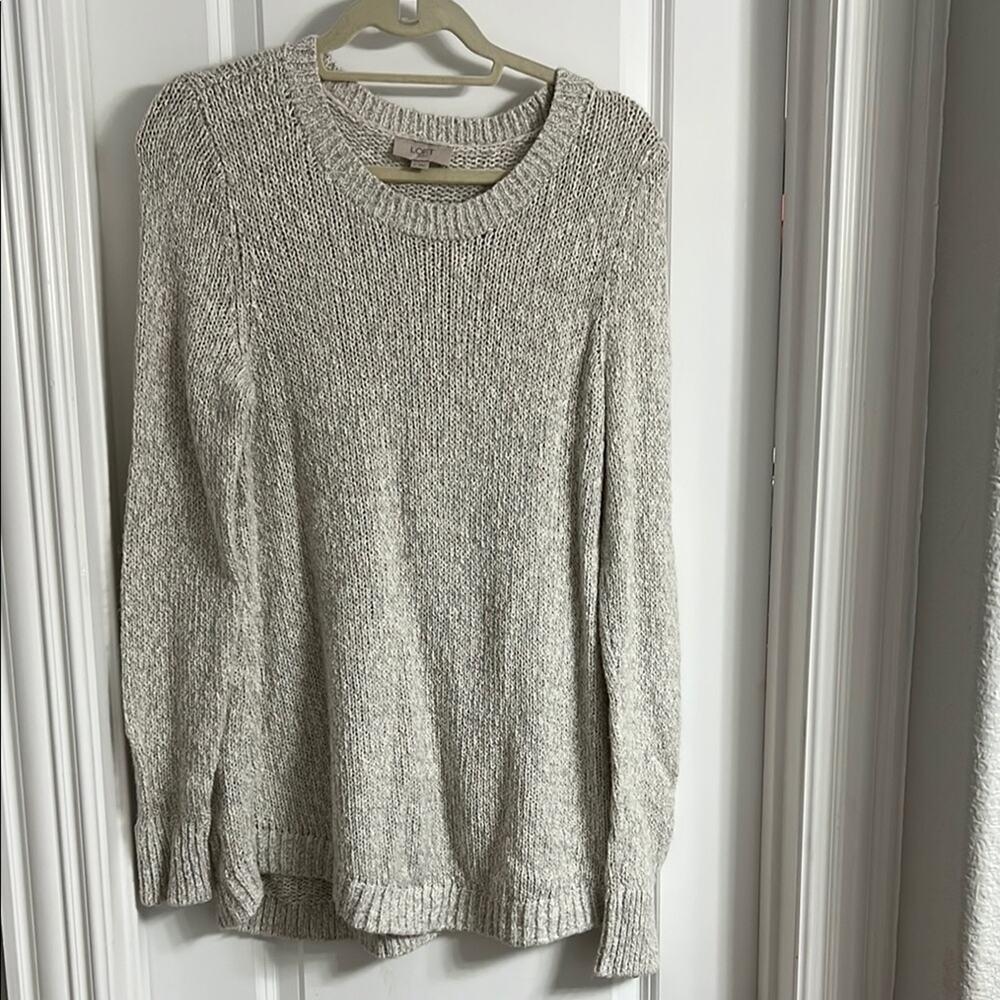 LOFT Cream Crew Neck Sweater Soft Knit Relaxed Fit | Size L